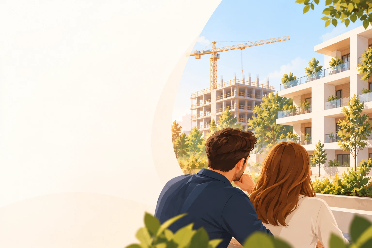 Un couple devant le chantier de sa future résidence en VEFA