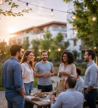 Fête entre futurs voisins au pied de la résidence