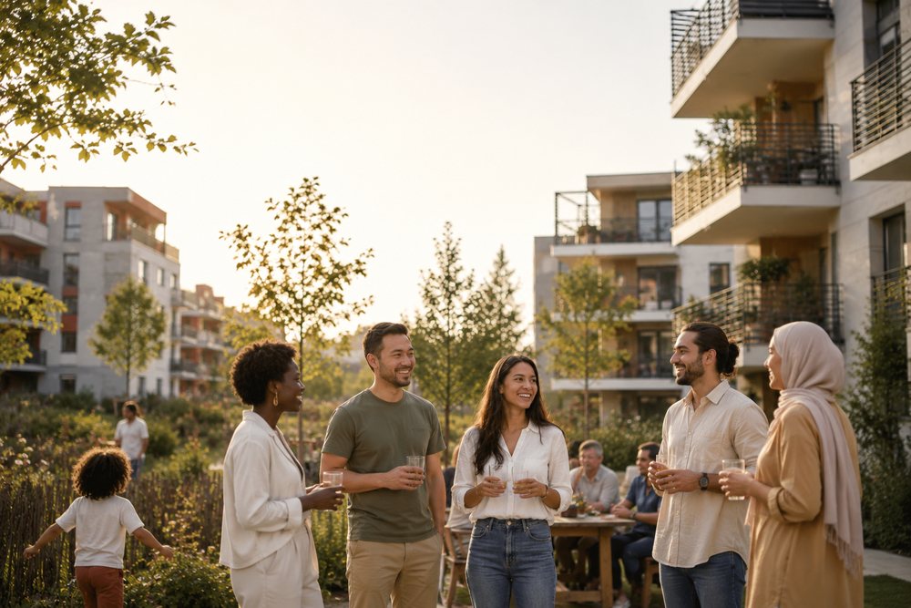Futurs voisins réunis au pied de leur résidence